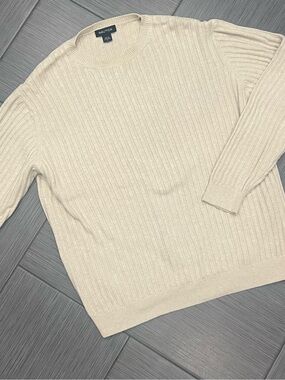 Nautica men’s 100% cotton Cream Ribbed Crewneck Sweater